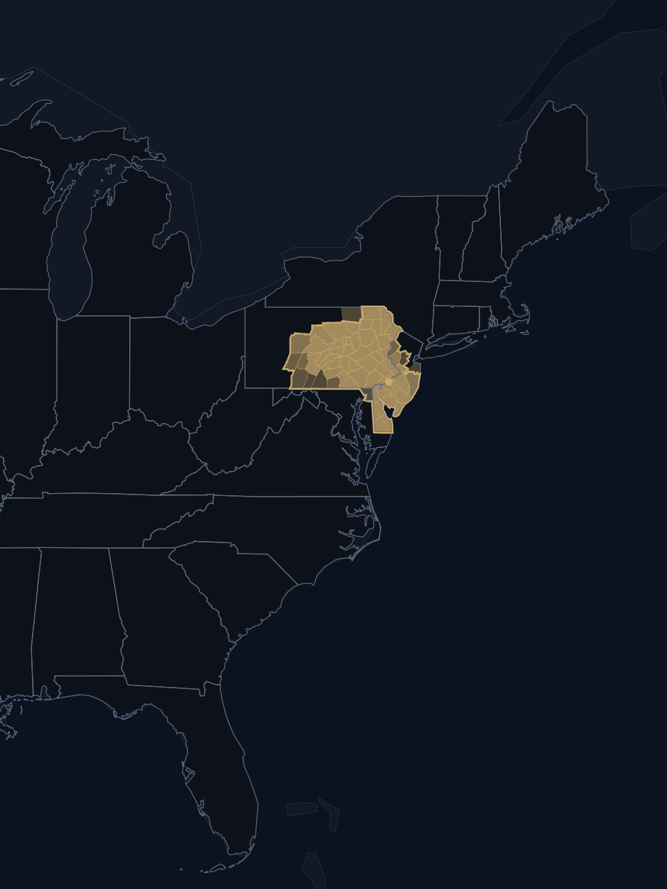 Philadelphia Phillies TV territory map