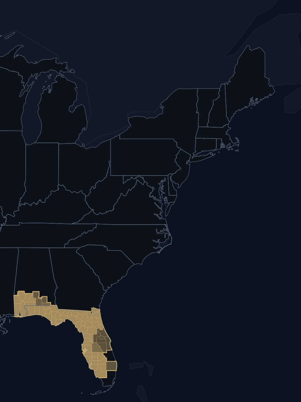 Tampa Bay Rays TV territory map