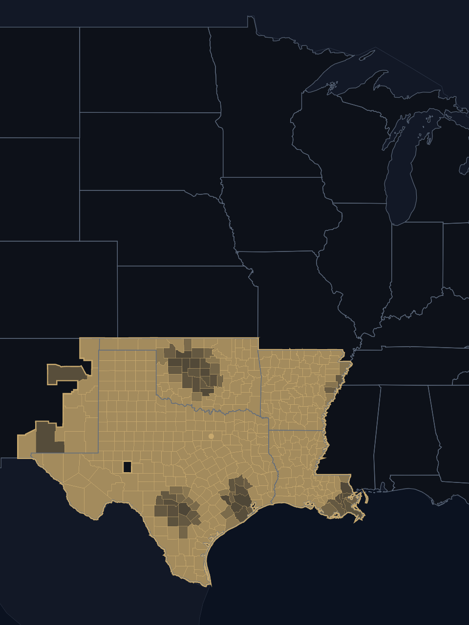 Texas Rangers TV territory map