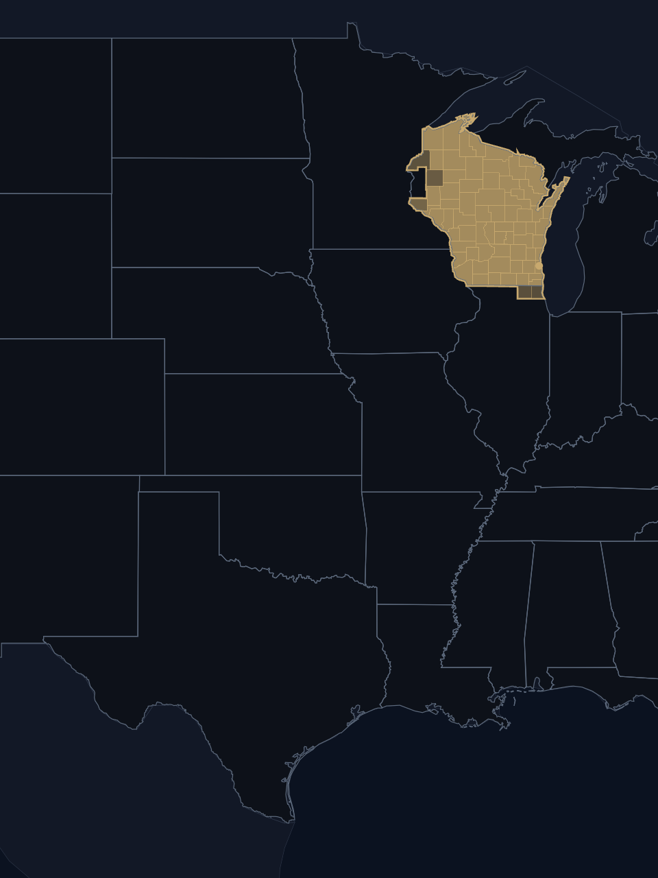 Milwaukee Bucks TV territory map