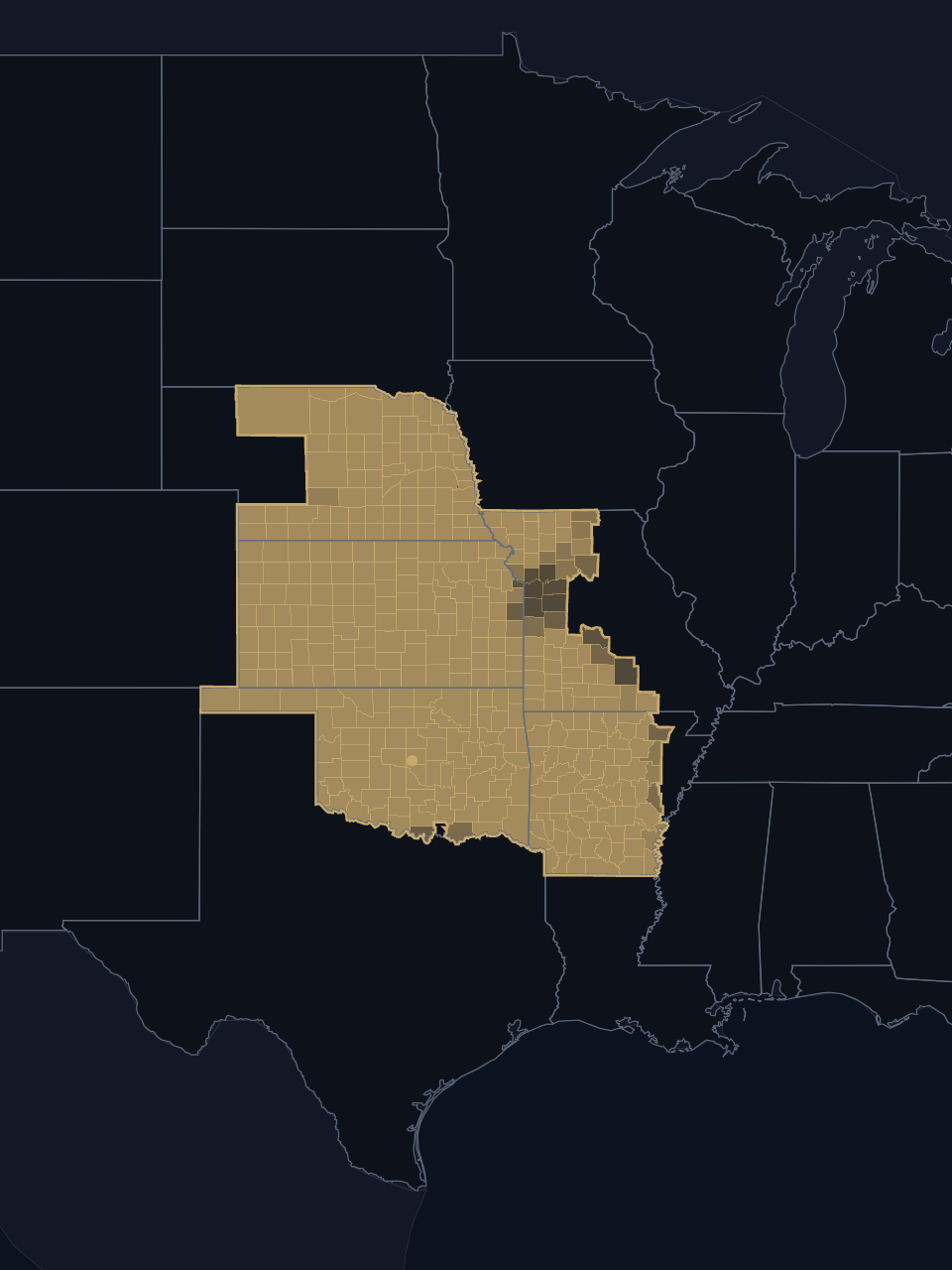 Oklahoma City Thunder TV territory map