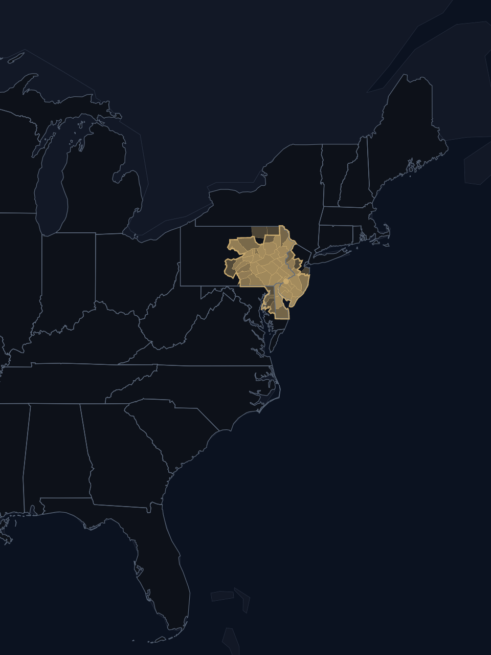 Philadelphia 76ers TV territory map