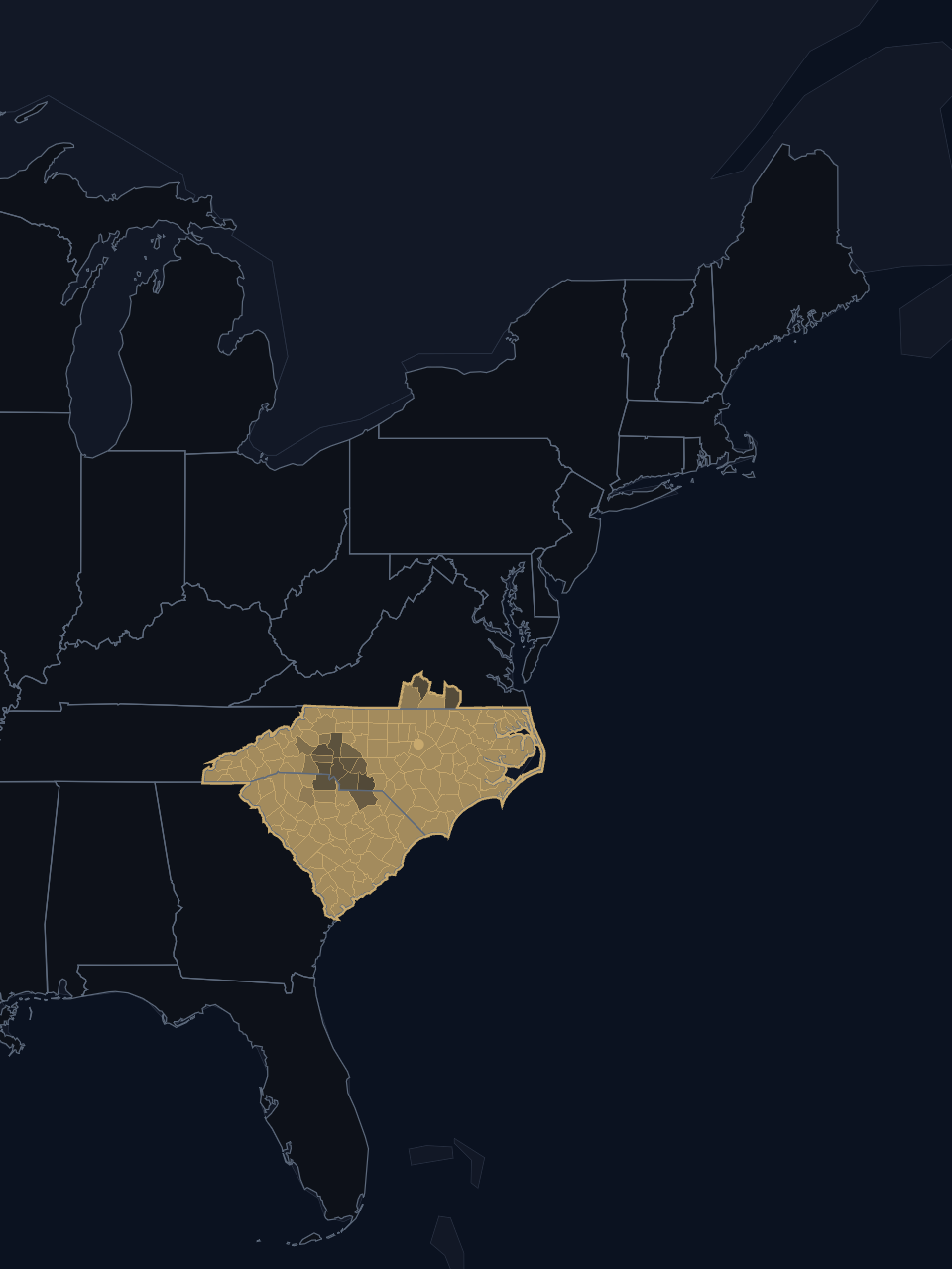 Carolina Hurricanes TV territory map