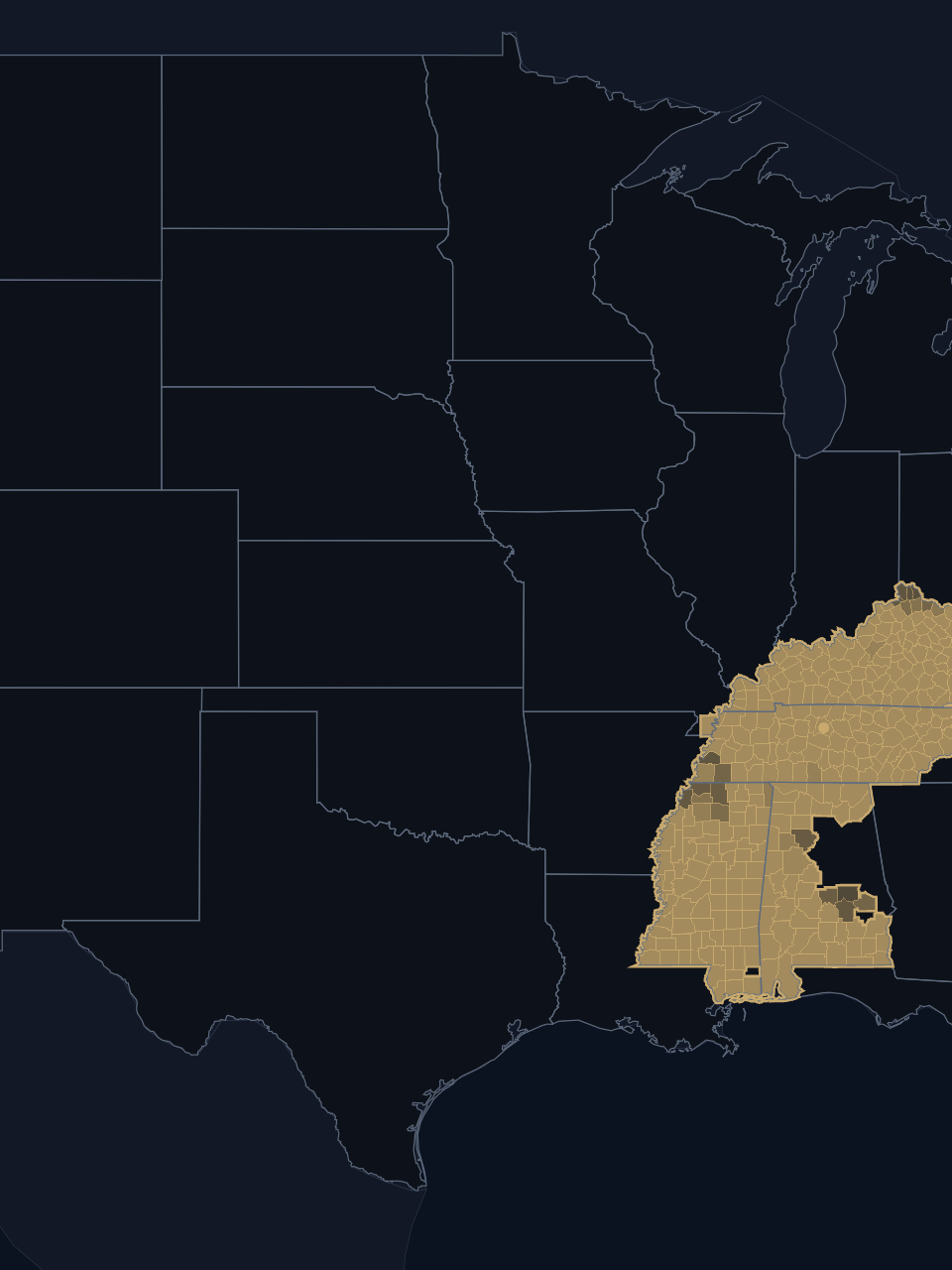 Nashville Predators TV territory map