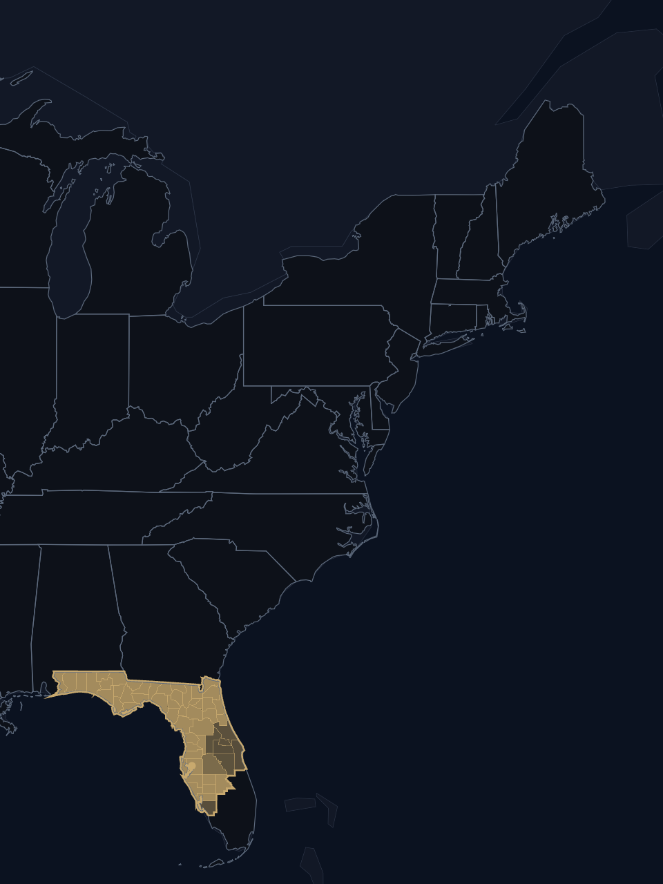 Tampa Bay Lightning TV territory map