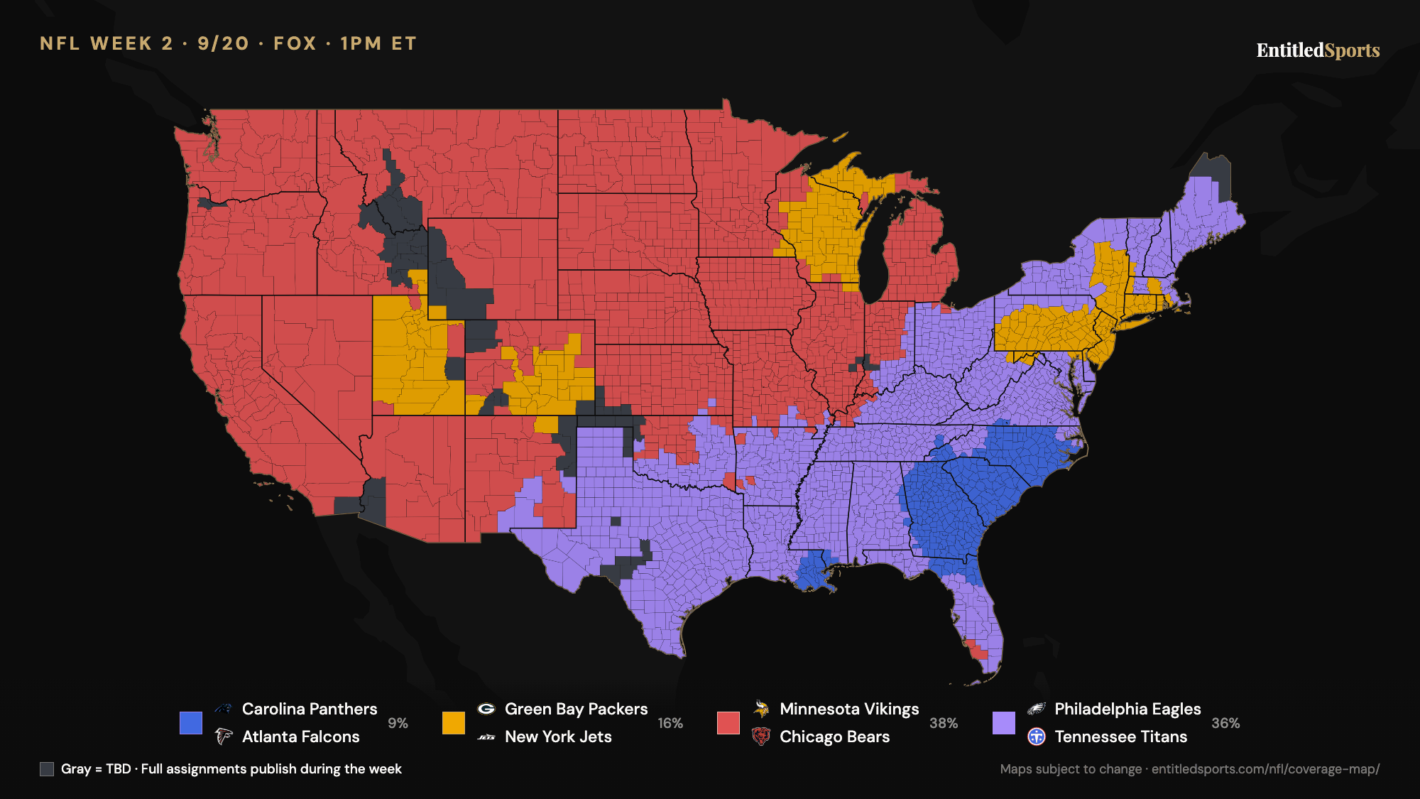 FOX NFL coverage map — Week 2 (early window), 2026