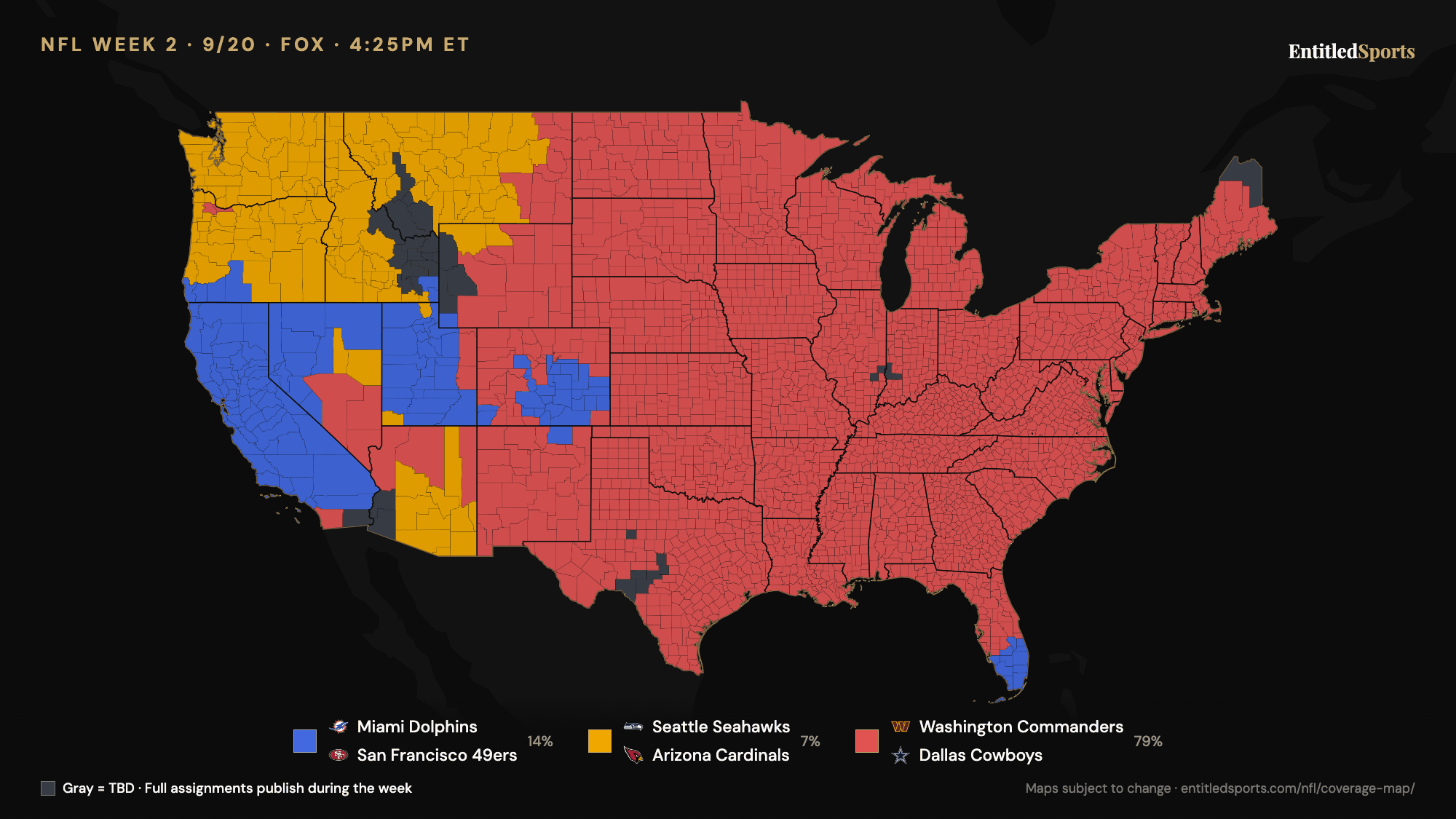 FOX NFL coverage map — Week 2 (late window), 2026