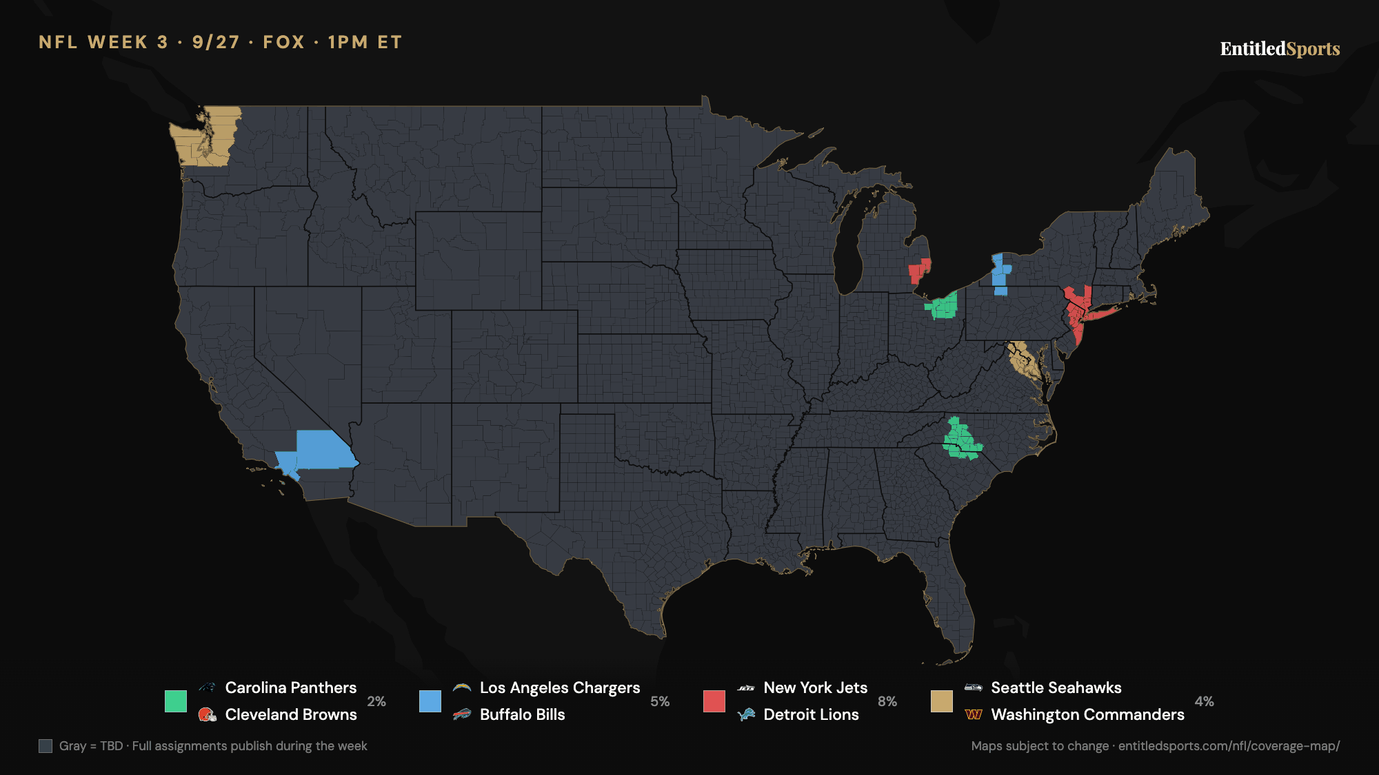 FOX NFL coverage map — Week 3 (early window), 2026