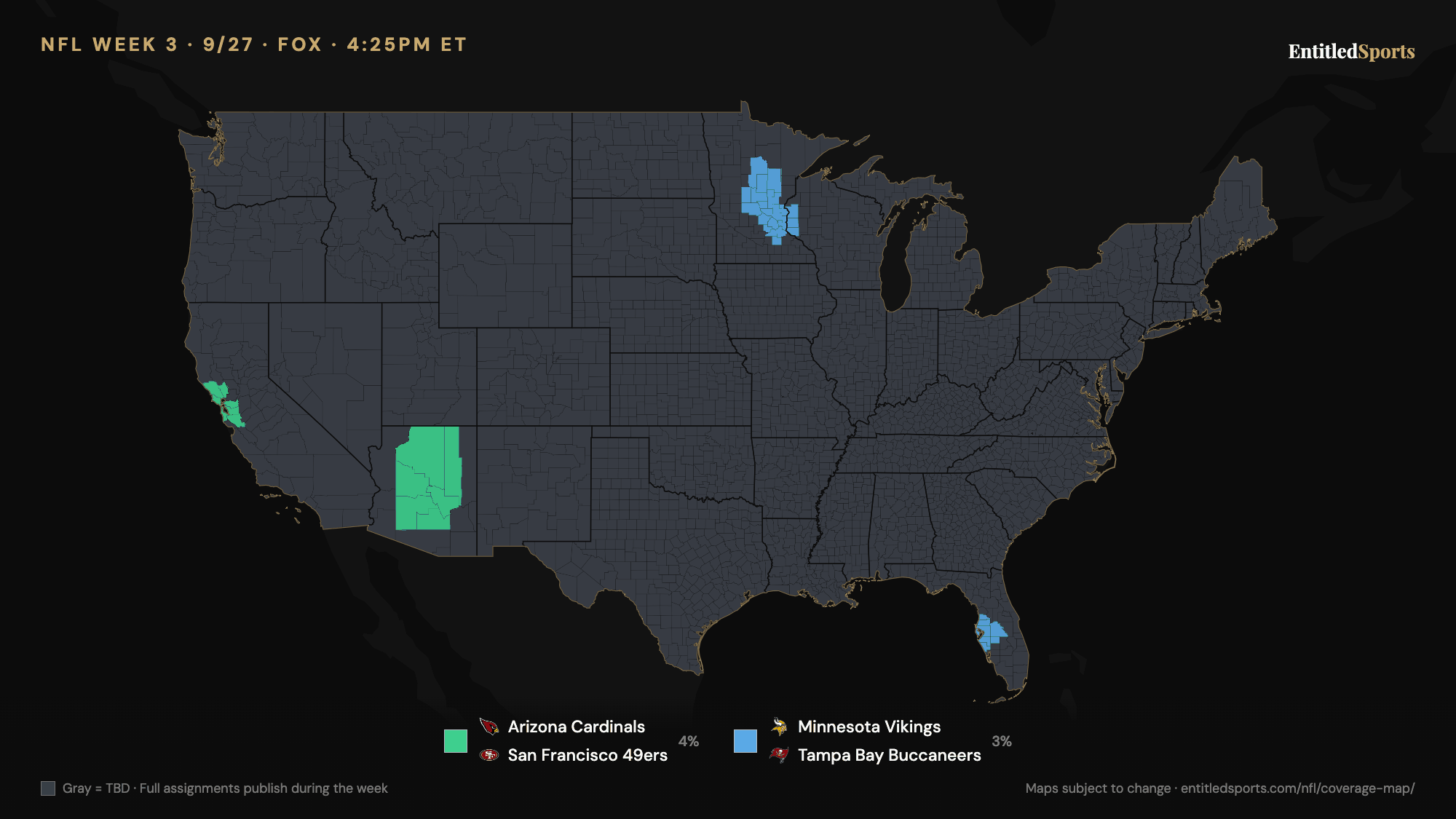 FOX NFL coverage map — Week 3 (late window), 2026