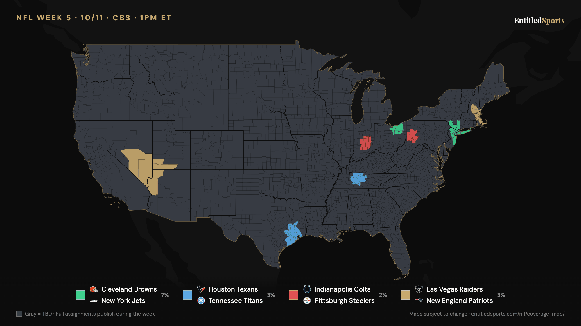 CBS NFL coverage map — Week 5 (early window), 2026