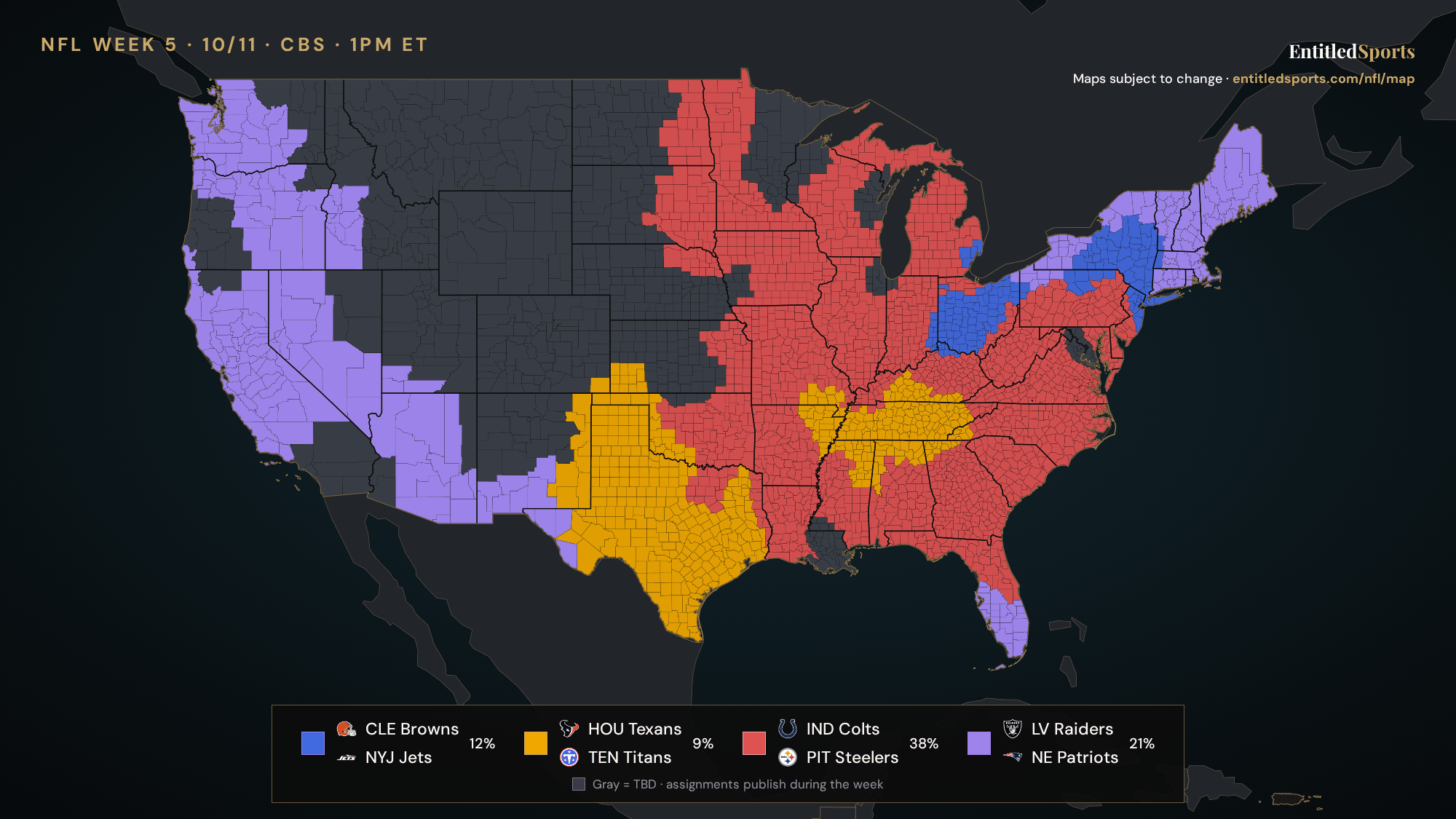 Indianapolis Colts coverage map — NFL Week 5 (CBS Early Window)