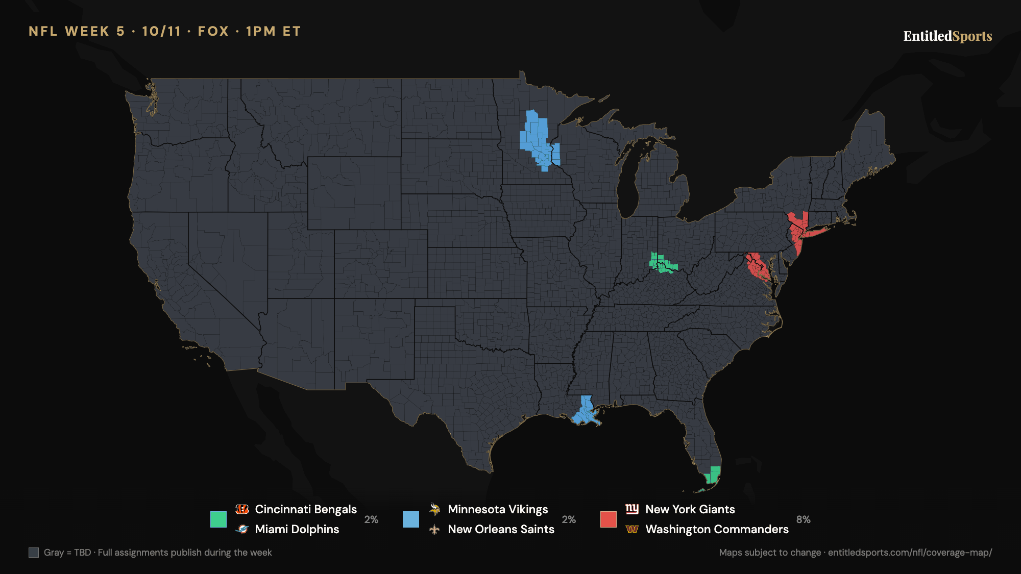 FOX NFL coverage map — Week 5 (early window), 2026