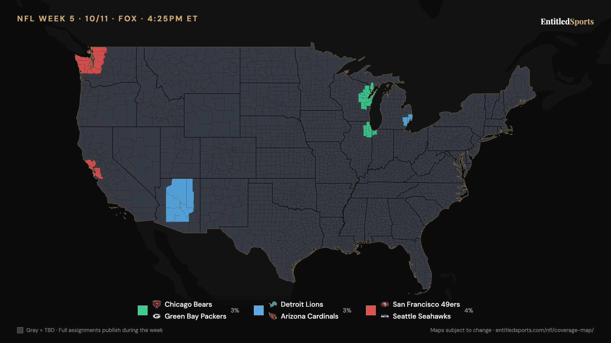 FOX NFL coverage map — Week 5 (late window), 2026