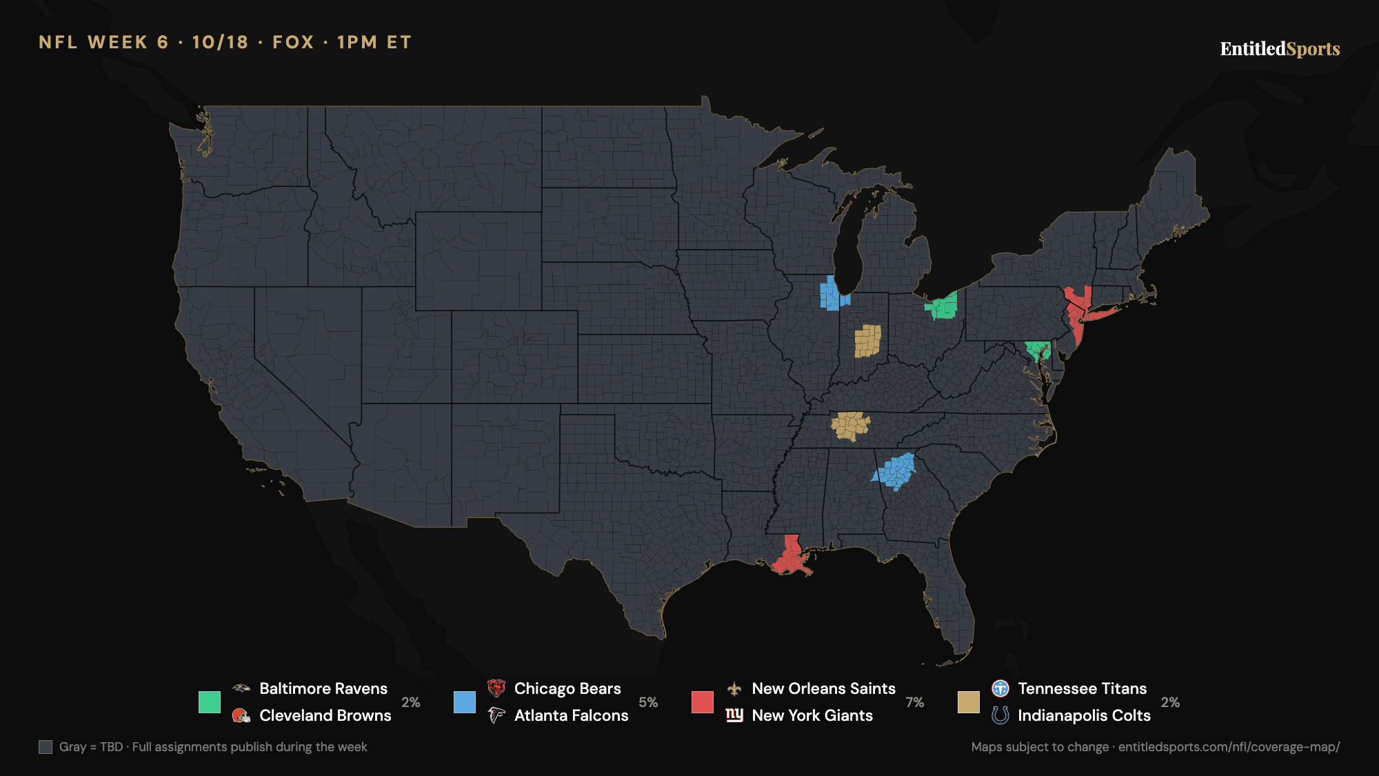 FOX NFL coverage map — Week 6 (early window), 2026
