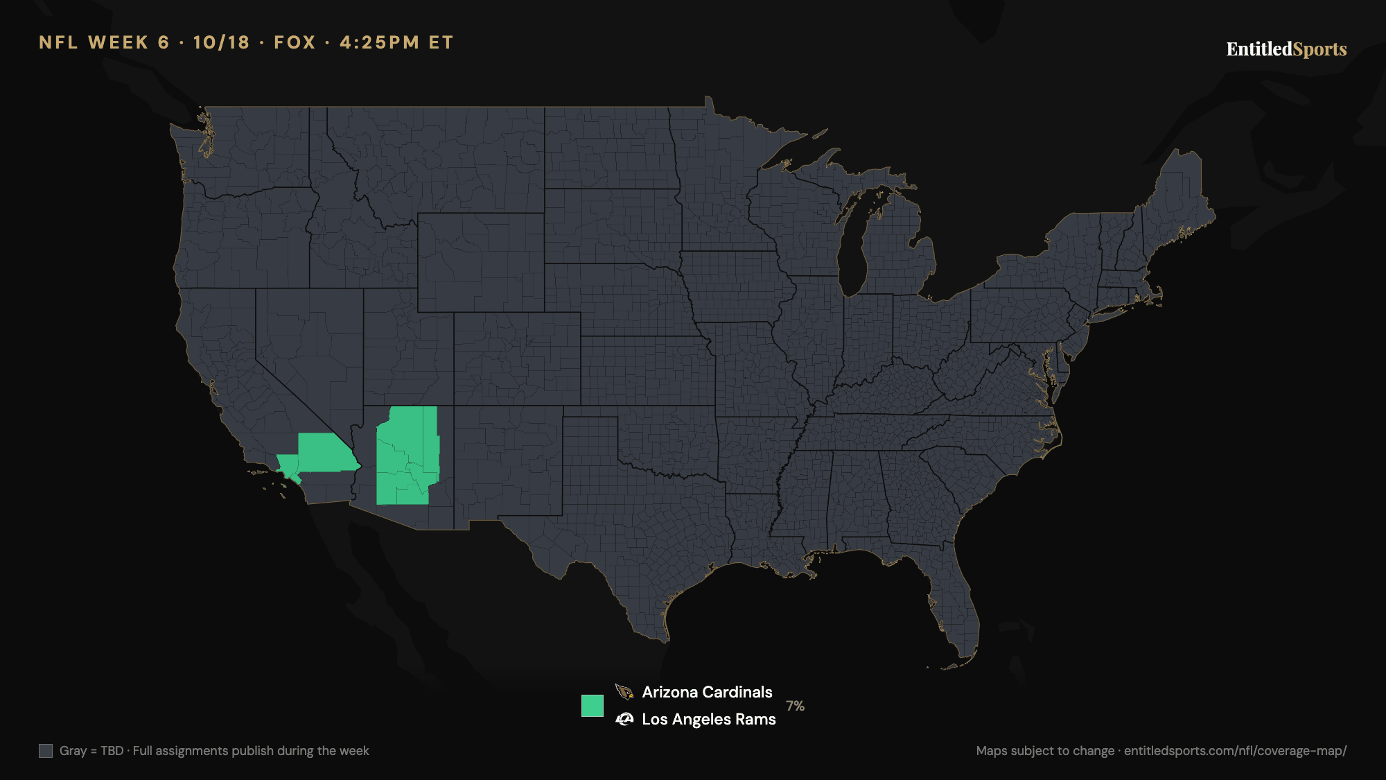 FOX NFL coverage map — Week 6 (late window), 2026