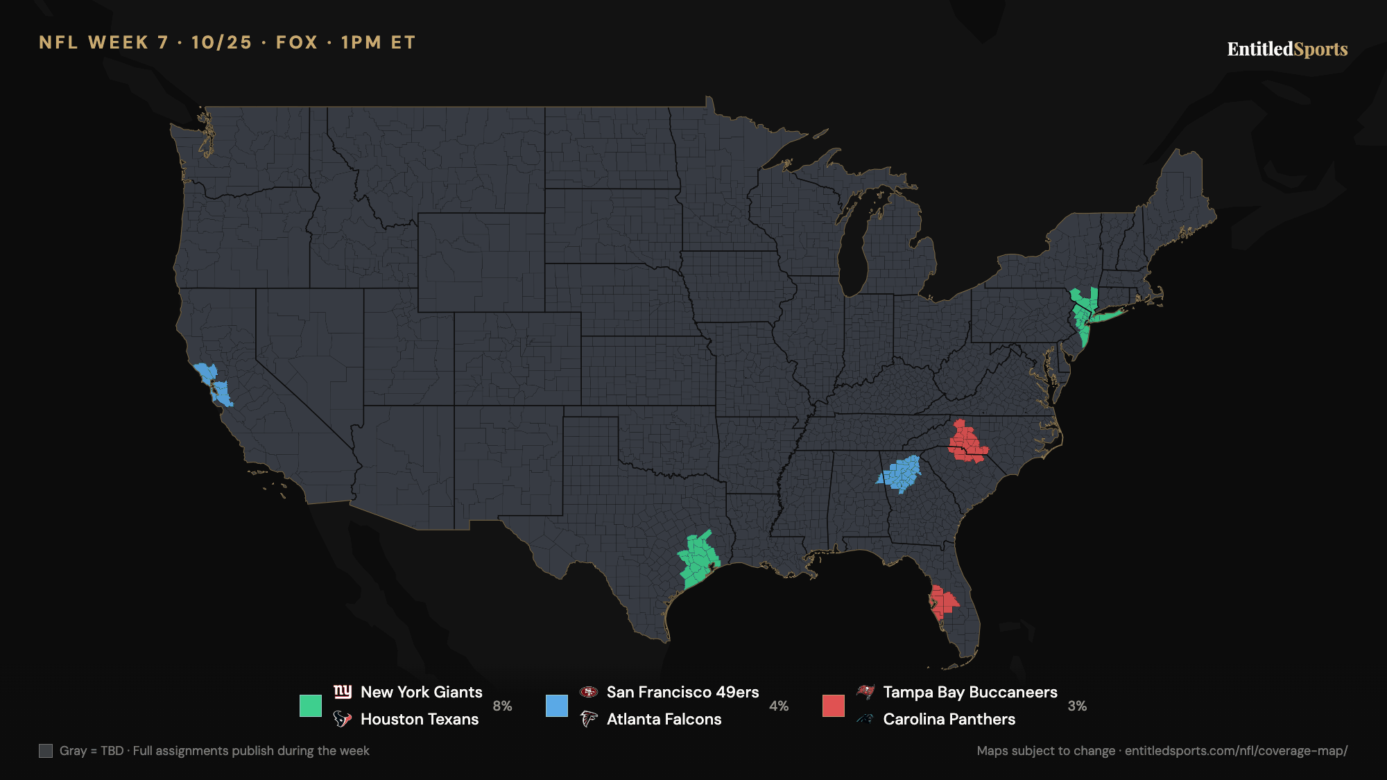 FOX NFL coverage map — Week 7 (early window), 2026