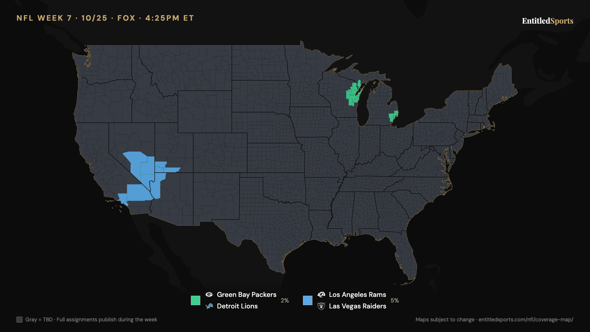 FOX NFL coverage map — Week 7 (late window), 2026