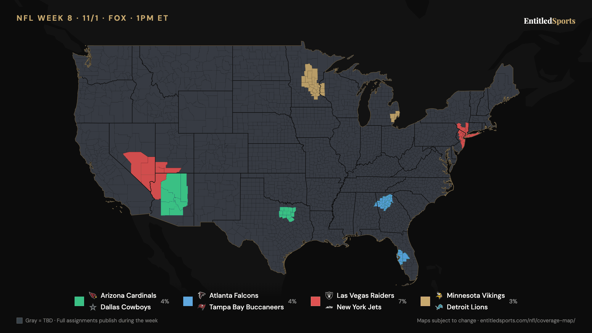 FOX NFL coverage map — Week 8 (early window), 2026