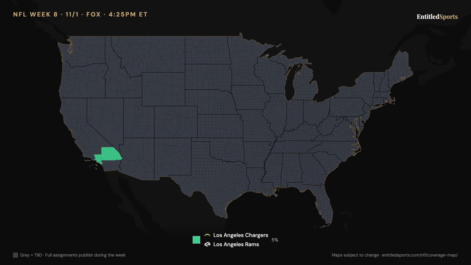 FOX NFL coverage map — Week 8 (late window), 2026